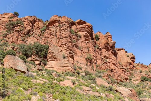 Martin river cultural park - escarpment of red sandstone next to Penarroyas village  Montalban   province of Teruel  Aragon  Spain