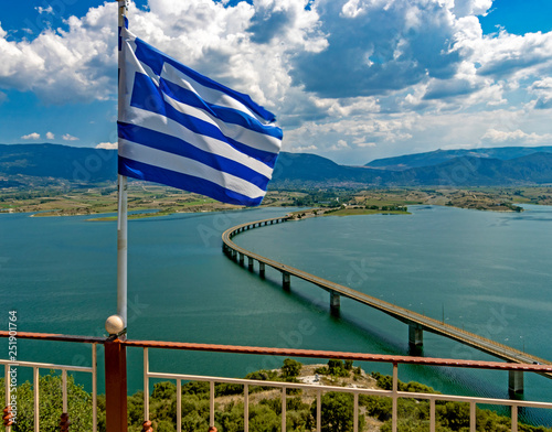 Lake Polyfytos Bridge, landscape in Kozani, Greece photo