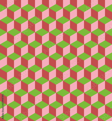 Geometric seamless pattern of green and pink polygons