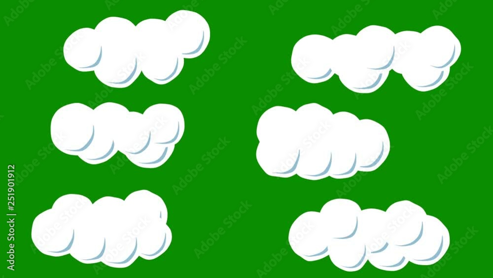 A Set of Cartoon Puffy Clouds on a Green Screen Background A Set of Cartoon Puffy Clouds on a Green Screen Background