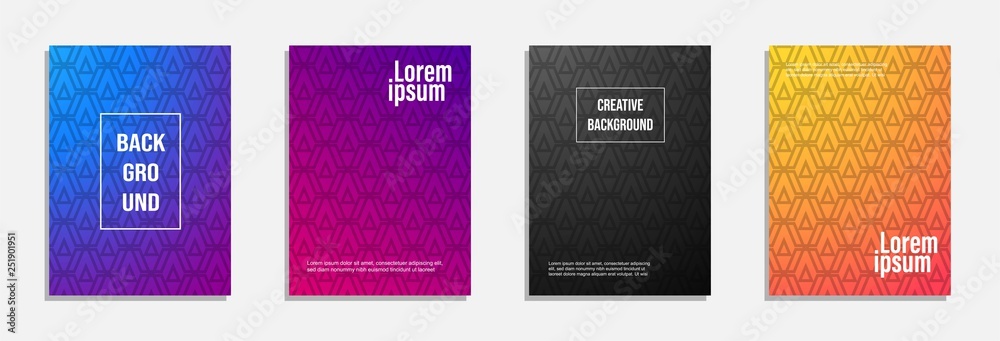 Colorful and modern cover design. Set of geometric pattern background