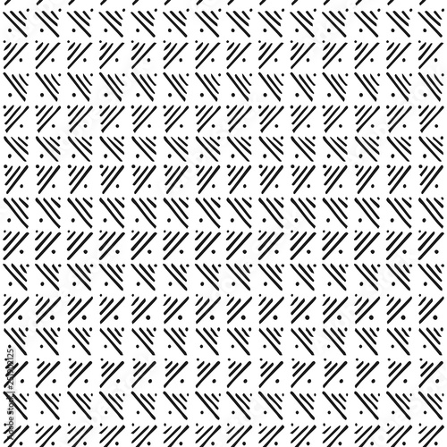 Black and white ethnic pattern. Painted stripes and dots on white background. Vector abstract tribal background. 