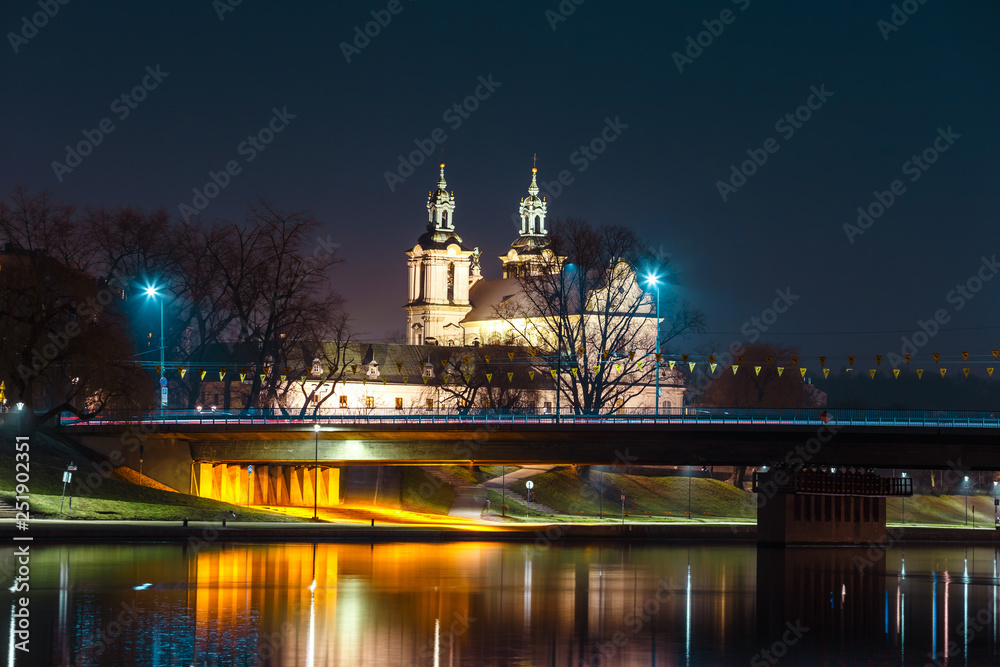 Fototapeta premium Church on the Skalka at night, Krakow, Poland