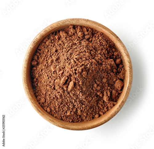 wooden bowl of cocoa powder