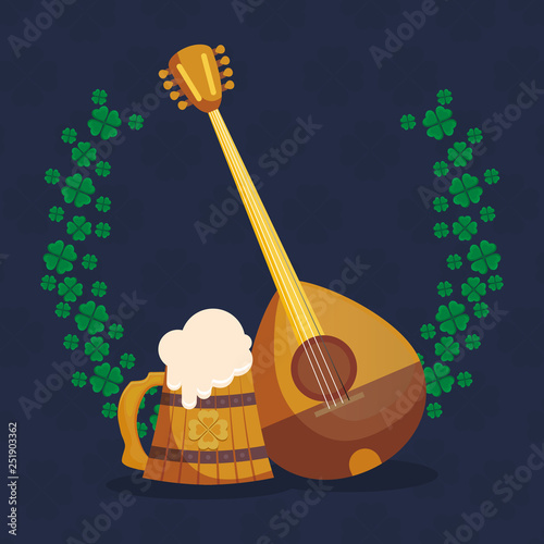 beer wooden jar with clover and mandolin