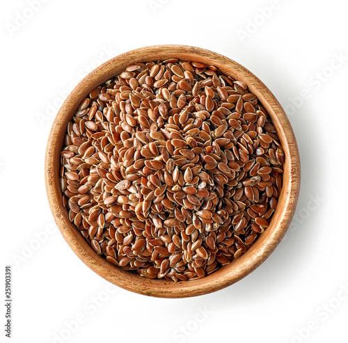 wooden bowl of flaxseed photo