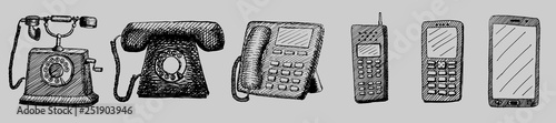phone evolution hand drawn illustration retro and new