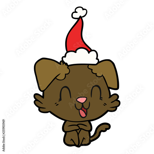 laughing line drawing of a dog wearing santa hat