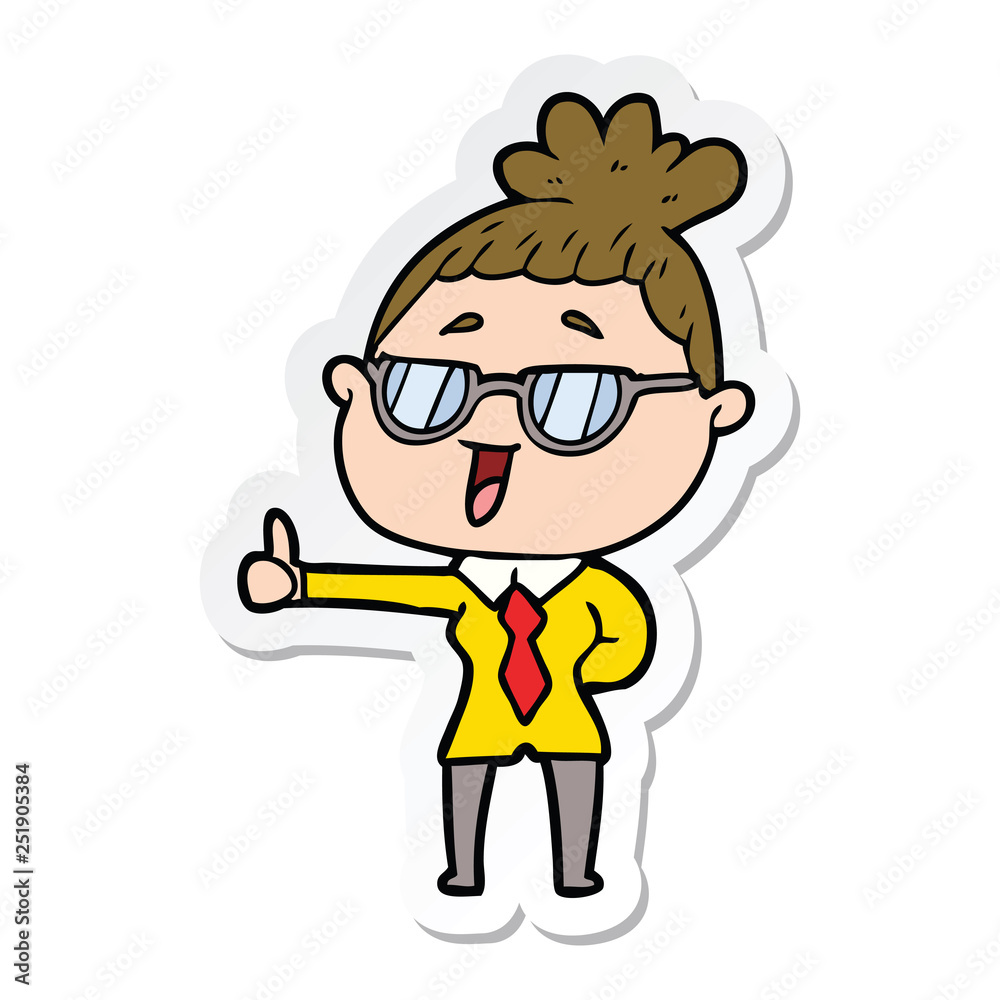 sticker of a cartoon happy woman wearing spectacles sticker of a cartoon happy woman wearing spectacles