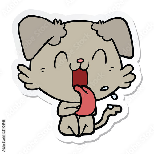 sticker of a cartoon panting dog