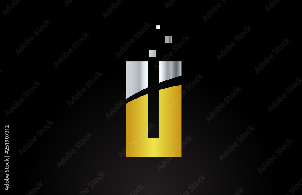 Obraz premium gold golden silver metallic color alphabet letter U for logo icon design
