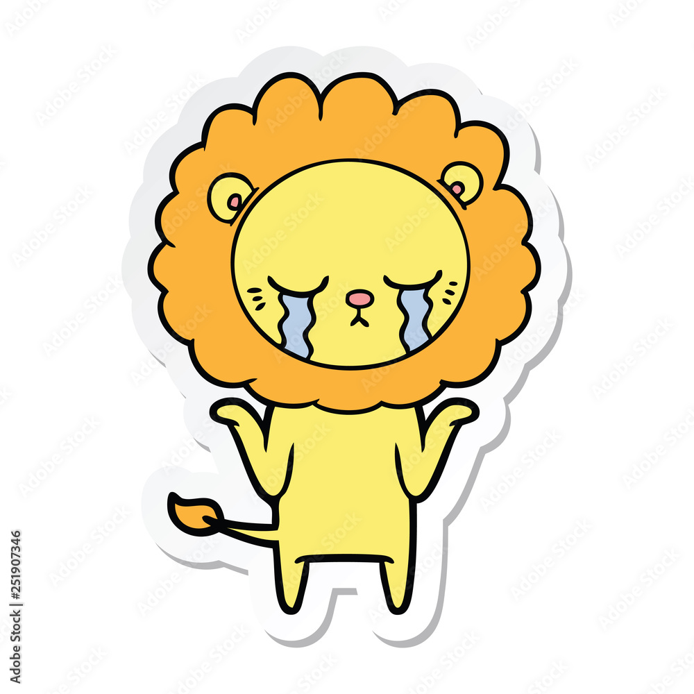 sticker of a crying cartoon lion sticker of a crying cartoon lion
