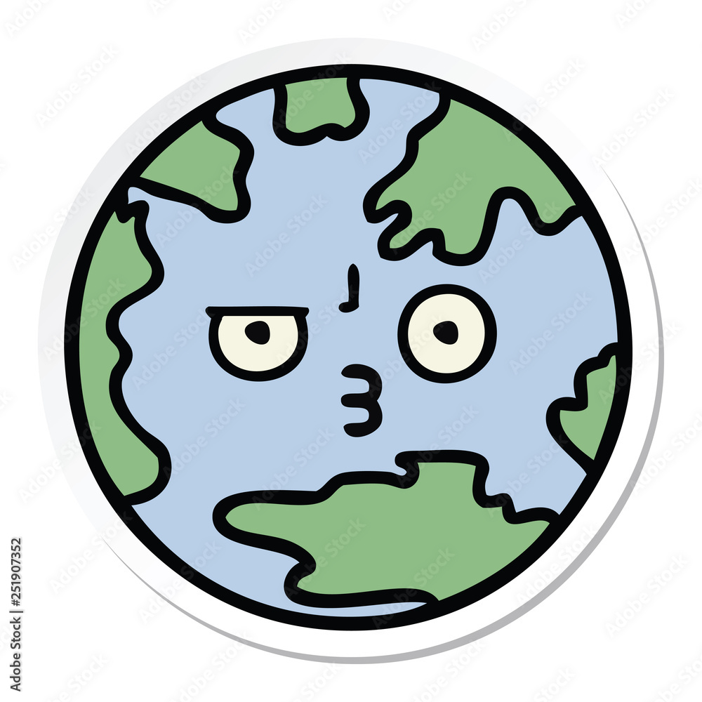 sticker of a cute cartoon planet earth sticker of a cute cartoon planet earth