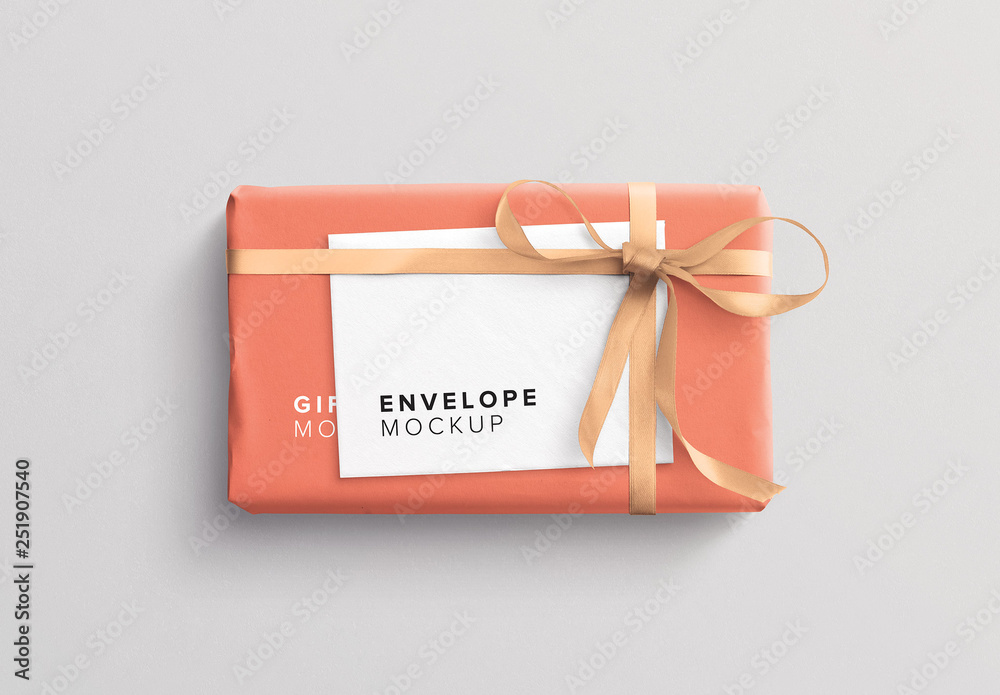 Wrapped Gift Box and Envelope Mockup Template Stock | Adobe Stock