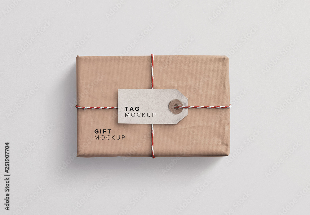 Gift Box and Tag Mockup Stock Template Adobe Stock
