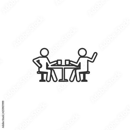 Talking friends at the table icon. Simple thin line, outline vector of Friendship icons for UI and UX, website or mobile application