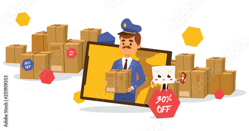 Postman vector mailman delivers mails in postbox or mailbox and post people character carries mailed letters in letterbox illustration backdrop postal delivery service background