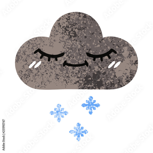 retro illustration style cartoon storm snow cloud
