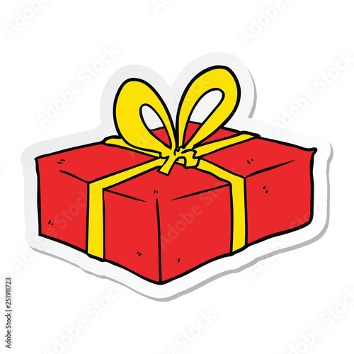sticker of a cartoon wrapped gift