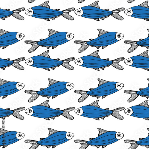 blue fish pattern white background isolated