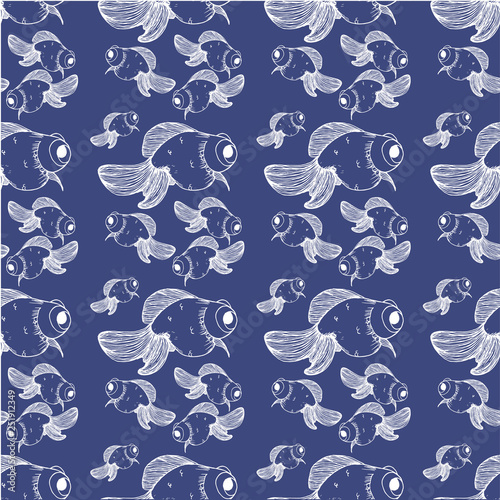 goldfish pattern white lines on a dark blue background