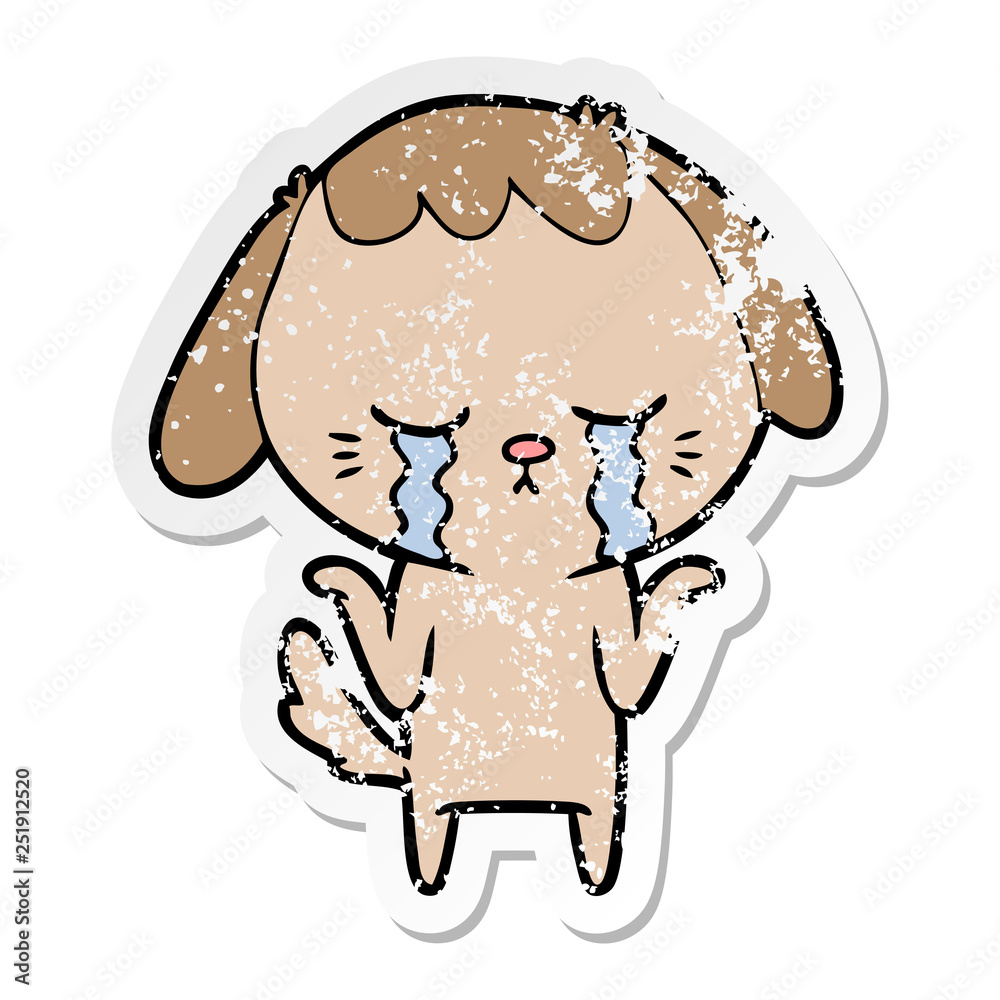 distressed sticker of a cartoon crying dog distressed sticker of a cartoon crying dog