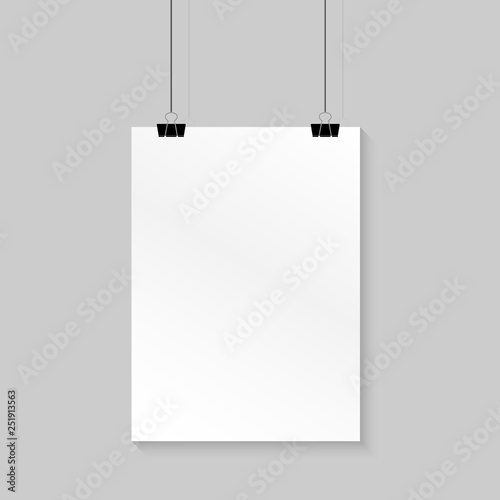 Empty vector paper frame mockup. With paper clip