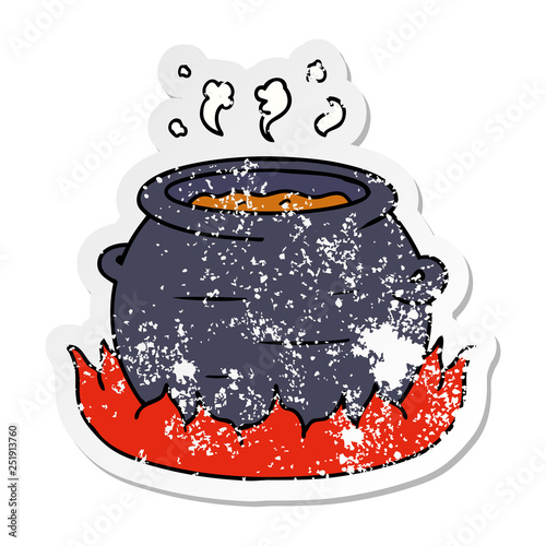 distressed sticker cartoon doodle of a pot of stew