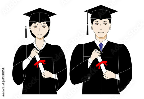 大学卒業式の男女のイラスト