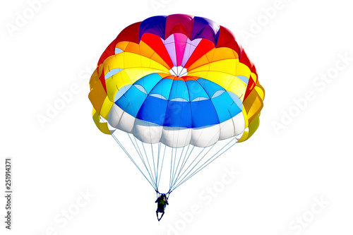 Bright colorful parachute on white background, isolated. photo
