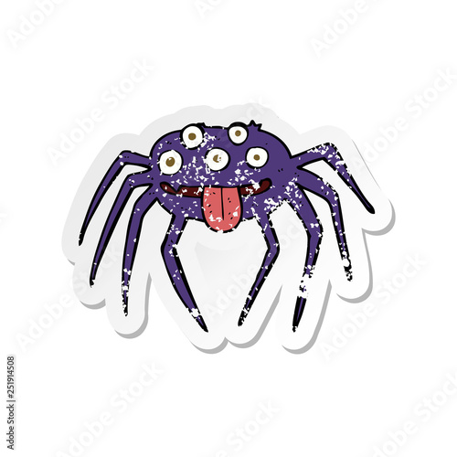 retro distressed sticker of a cartoon gross halloween spider