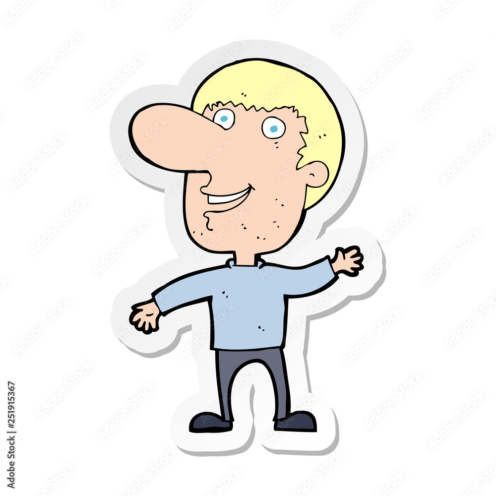 sticker of a cartoon waving man
