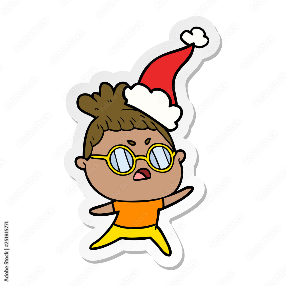 sticker cartoon of a annoyed woman wearing santa hat