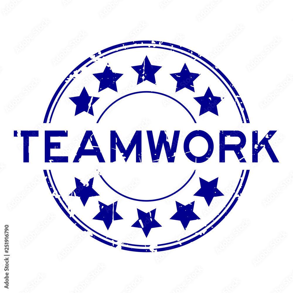 Grunge blue teamwork word round rubber seal stamp on white background Grunge blue teamwork word round rubber seal stamp on white background