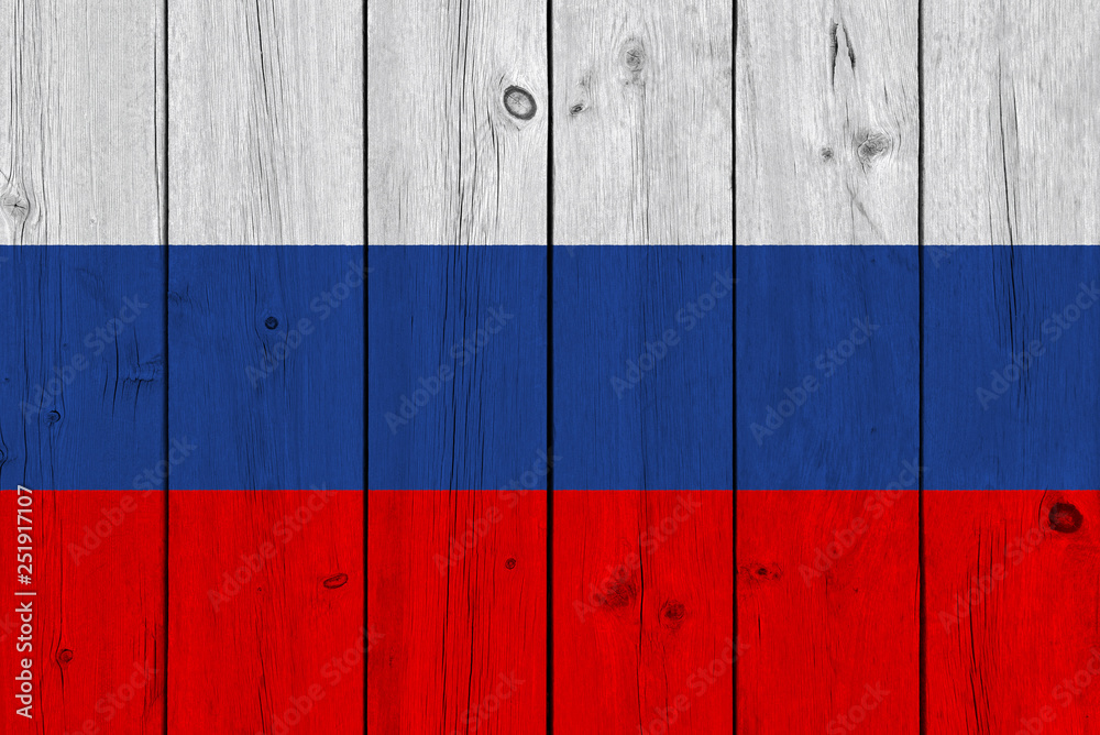 russia flag painted on old wood plank russia flag painted on old wood plank