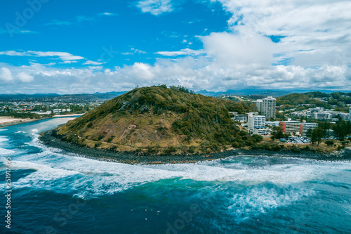 Aerial view of Burleigh Head National Park. Gold Coast, Queensland, Australia