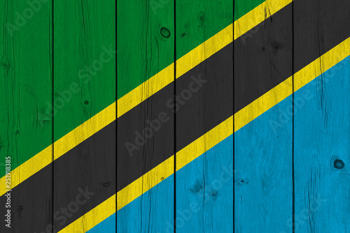 Tanzania flag painted on old wood plank
