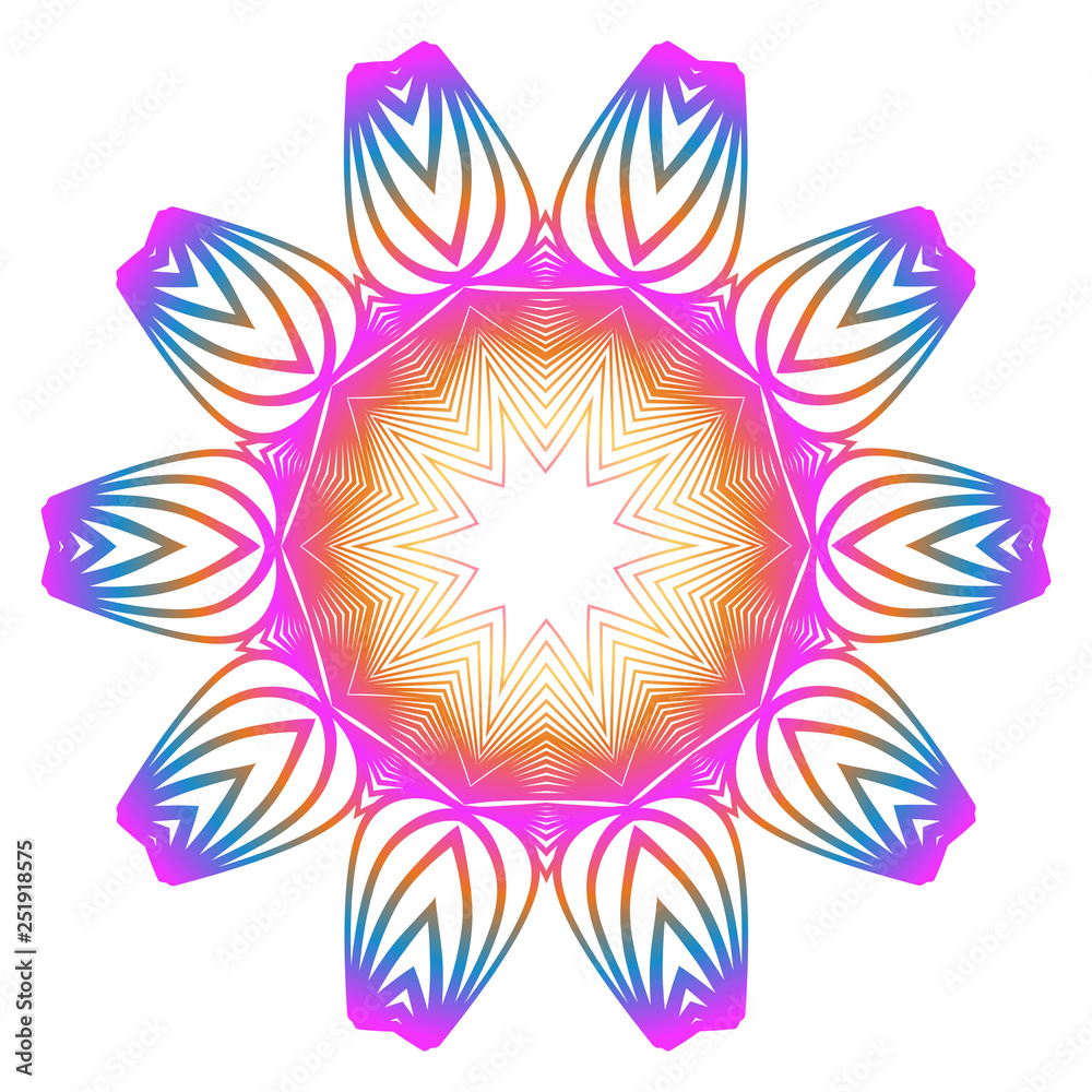 Anti-Stress Therapy Pattern. Mandala. For Design Backgrounds. Vector Illustration. Can Be Used For Textile, Greeting Card, Coloring Book, Phone Case Print. Rainbow color