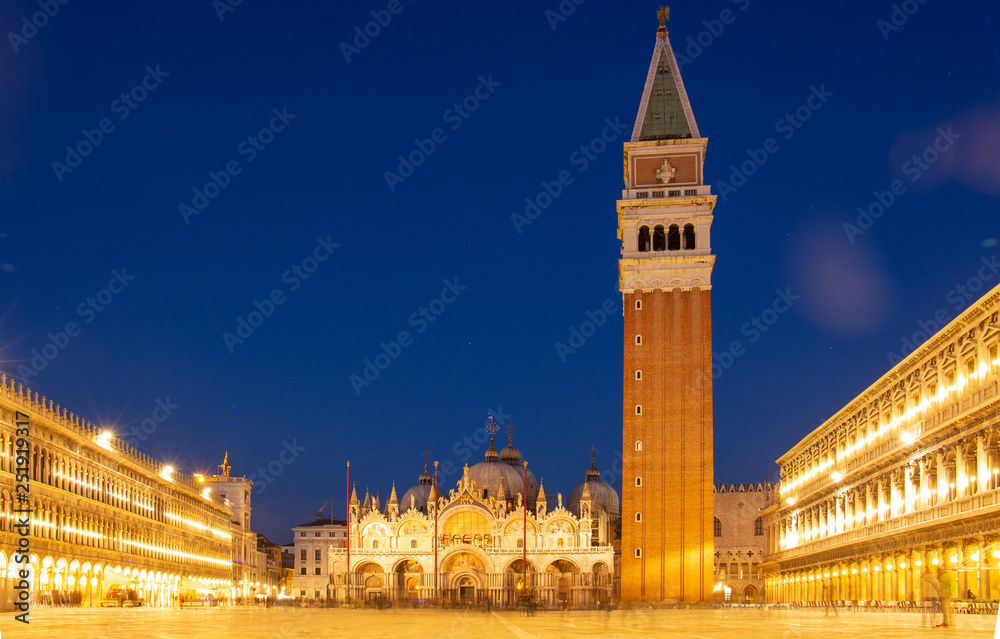 San marco square by night in venice italy