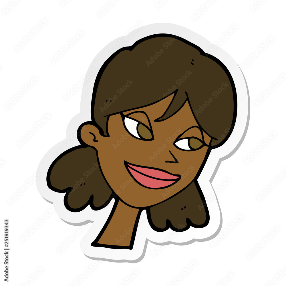 sticker of a cartoon happy female face sticker of a cartoon happy female face