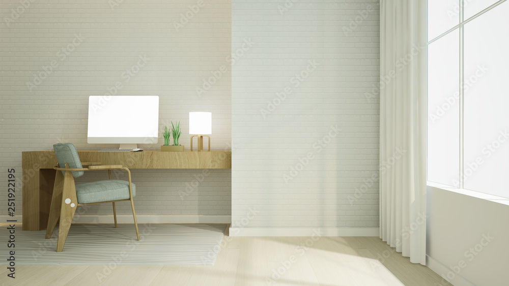 Fototapeta premium Relax space interior minimal and wall decoration empty in apartment- 3D rendering 