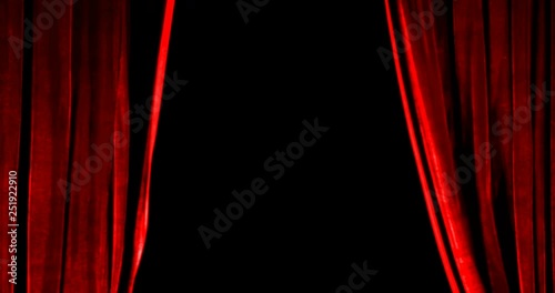 Real Velvet Cloth Stage Cinematic red silk Curtain close footage. Curtain For theater, opera, stage scenes. This opening curtain are shooted on Red Camera - slow motion. Real Cinematic Curtain.