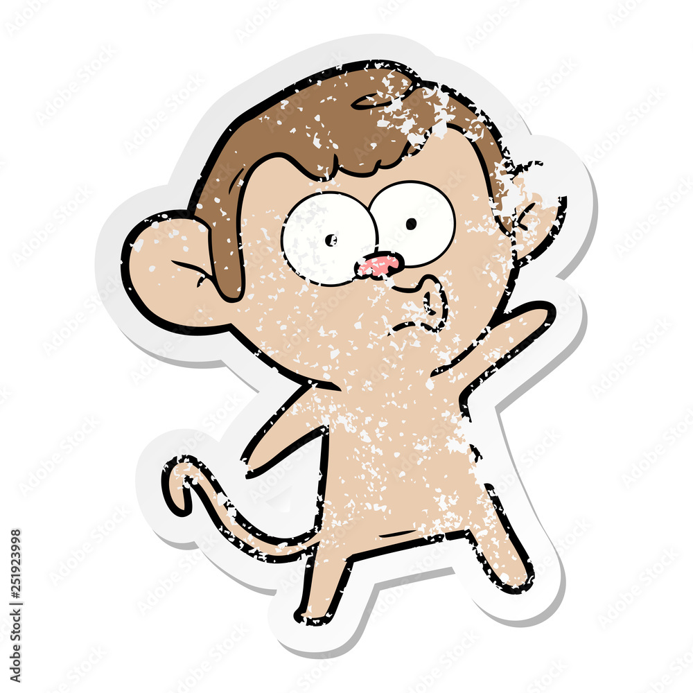 Fototapeta premium distressed sticker of a cartoon surprised monkey