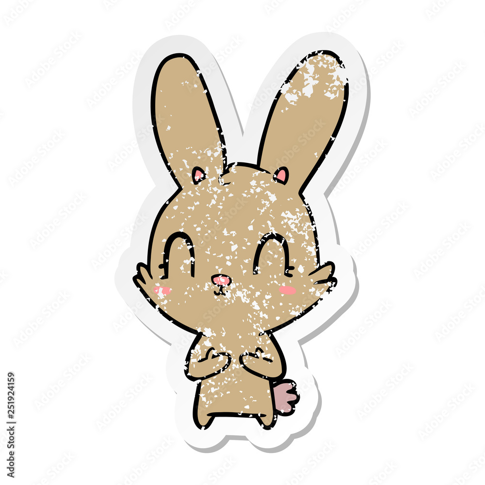 distressed sticker of a cute cartoon rabbit distressed sticker of a cute cartoon rabbit
