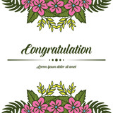 Vector illustration pink flower frame shape for lettering congratulation hand drawn