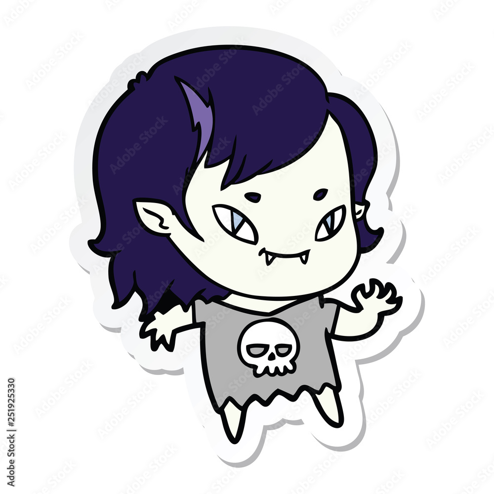 sticker of a cartoon friendly vampire girl waving sticker of a cartoon friendly vampire girl waving
