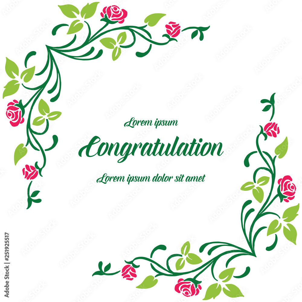 Vector illustration write congratulation with leaf floral frame art hand drawn