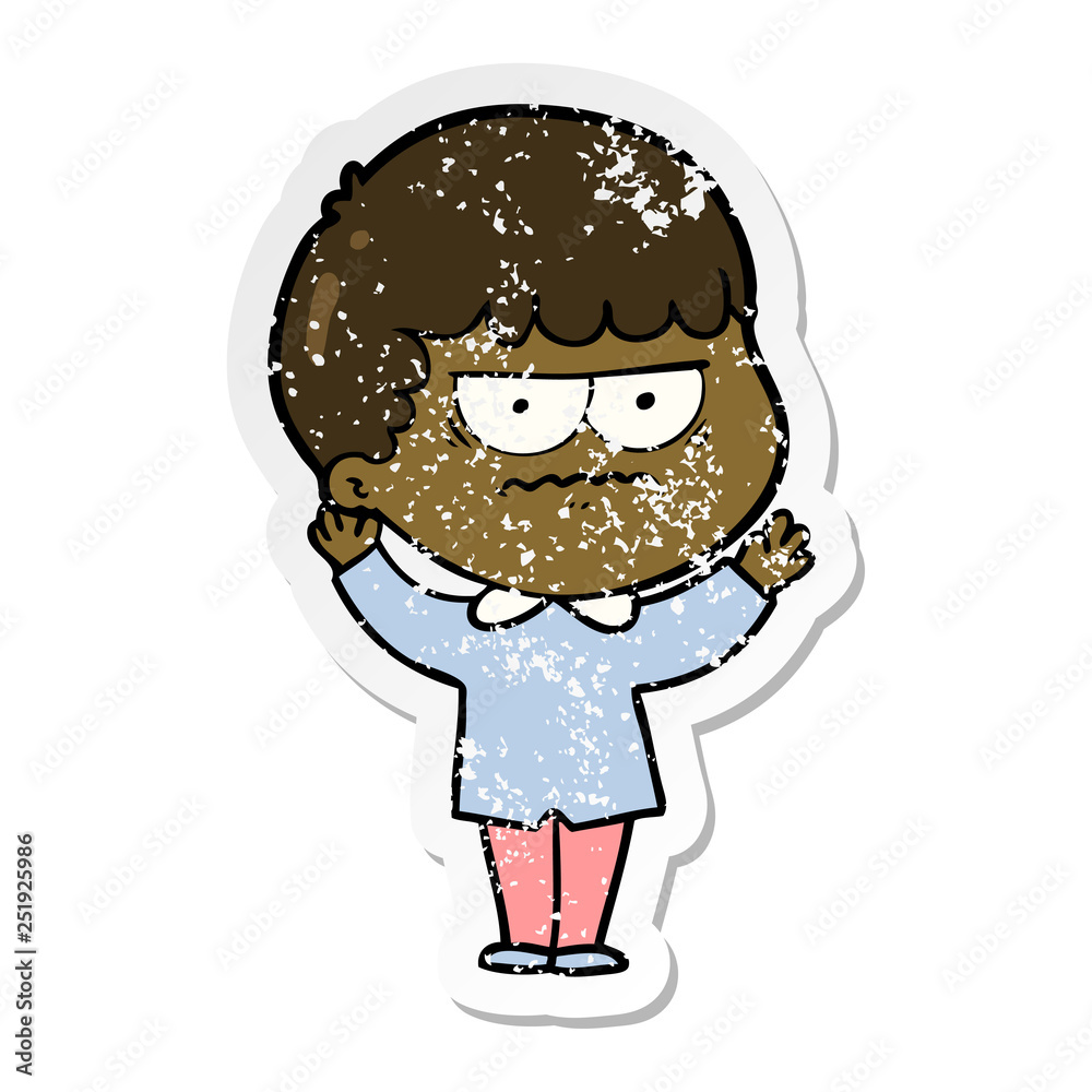 distressed sticker of a cartoon annoyed man distressed sticker of a cartoon annoyed man