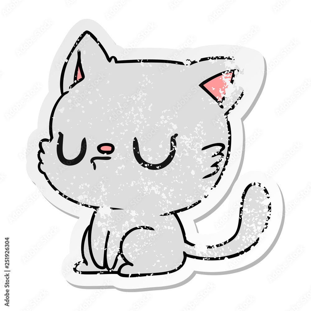 distressed sticker cartoon of cute kawaii cat distressed sticker cartoon of cute kawaii cat