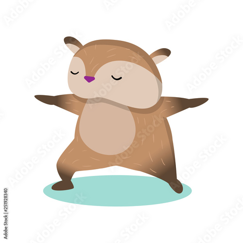 Little cute hamster doing wushu exercise isolated on white background